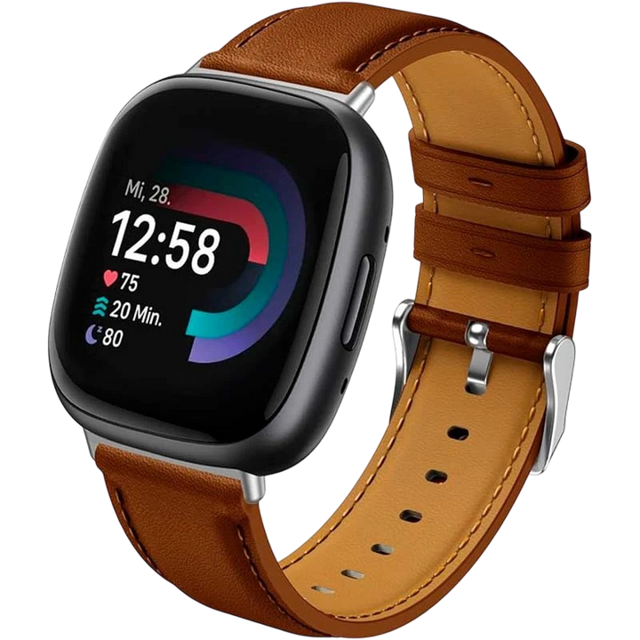Pulseira Fitbit Versa 3 / Versa 4 Couro Castanho