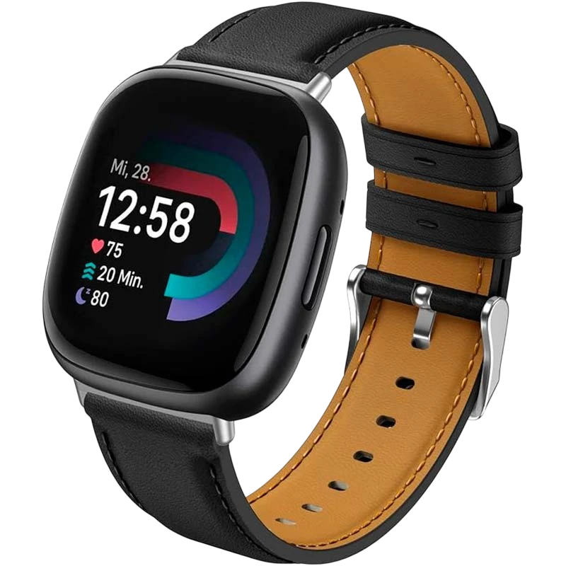 Pulseira Fitbit Versa 3 / Versa 4 Couro Preto