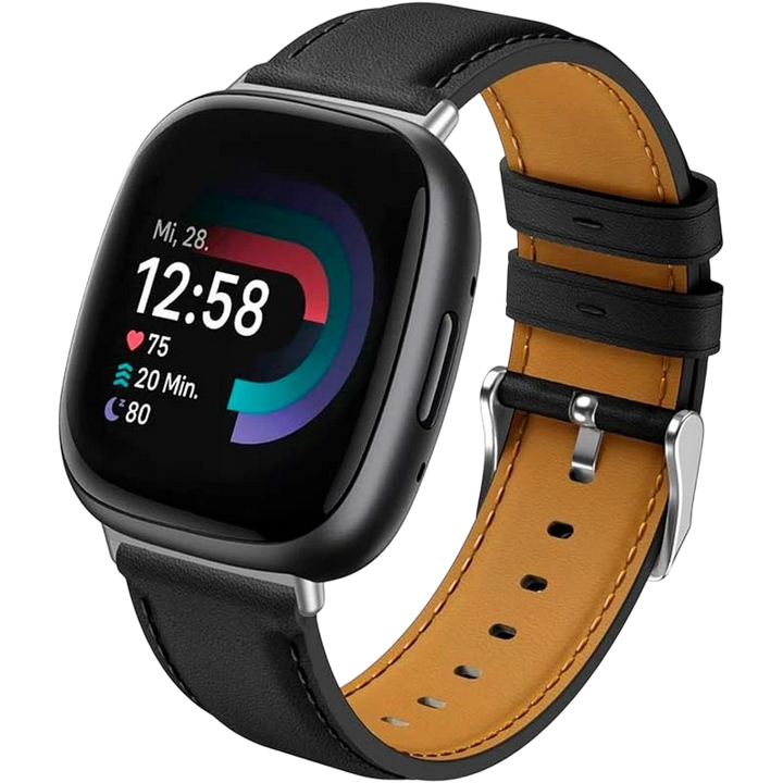 Pulseira Fitbit Versa 3 / Versa 4 Couro Preto