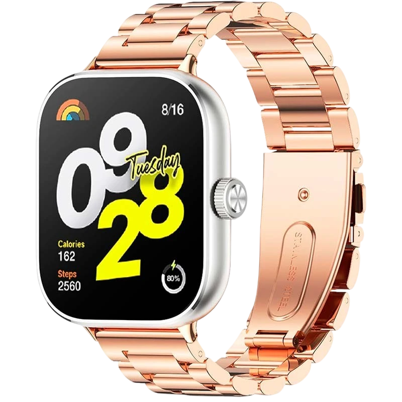 Pulseira Metal Elos Xiaomi Mi Smart Band 9 Pro / Band 8 Pro / Redmi Watch 4 / Redmi Watch 5 / Redmi Watch 6 / Xiaomi Smart Band 10 Pro Dourado Rosa