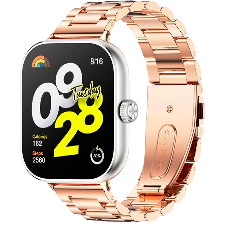 Pulseira Metal Elos Xiaomi Mi Smart Band 9 Pro / Band 8 Pro / Redmi Watch 4 / Redmi Watch 5 / Redmi Watch 6 / Xiaomi Smart Band 10 Pro Dourado Rosa
