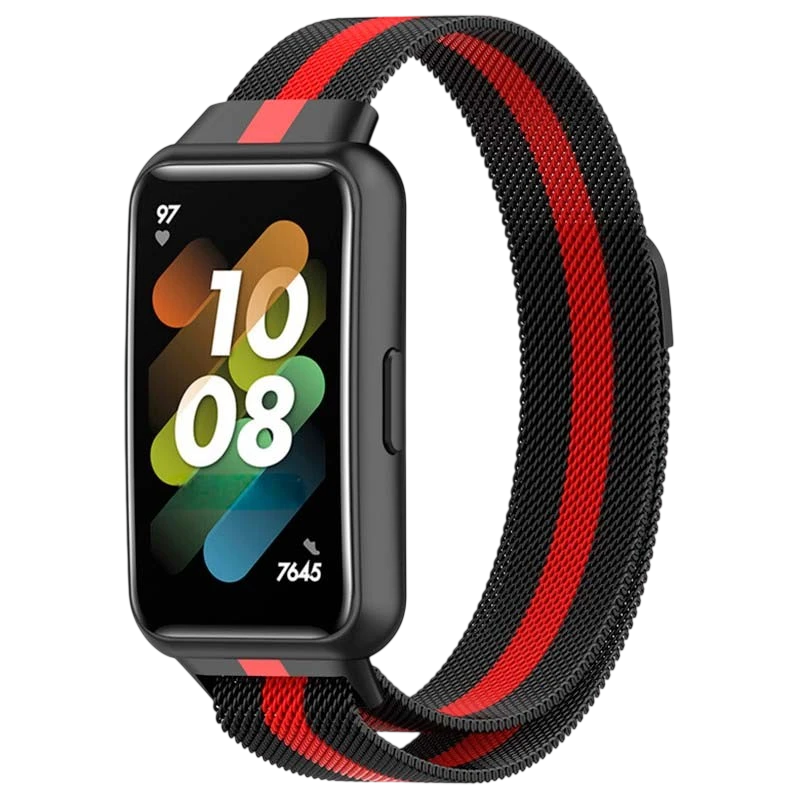 Pulseira Huawei Band 7 Milanesa Magnética Racing Preto e Vermelho