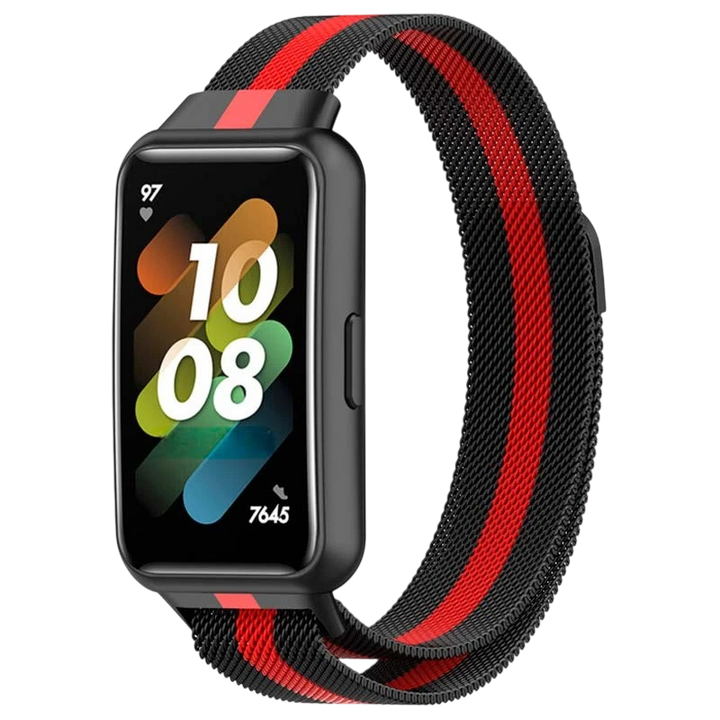 Pulseira Huawei Band 7 Milanesa Magnética Racing Preto e Vermelho