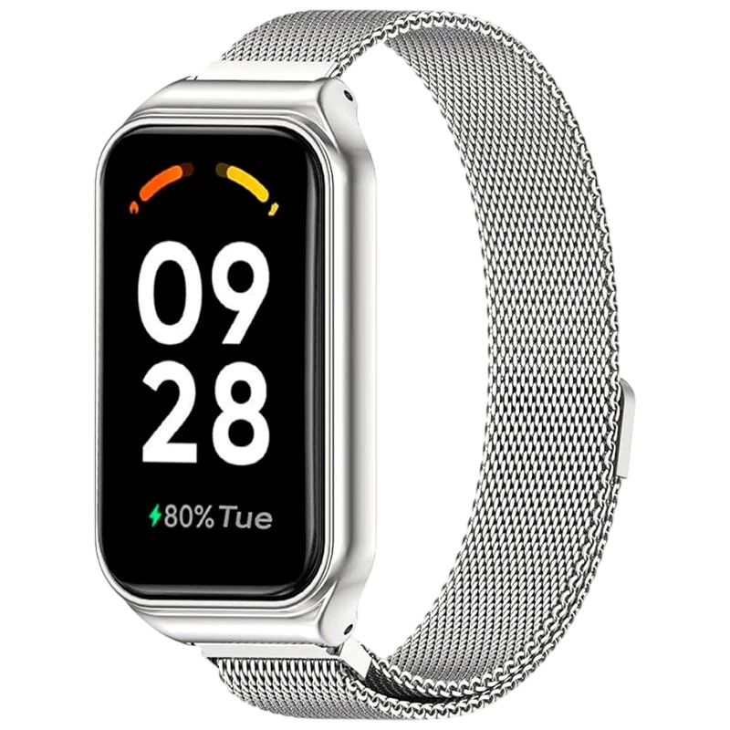Pulseira Milanesa Magnética Xiaomi Mi Smart Band 8 Active / Redmi Smart Band 2 Prateado