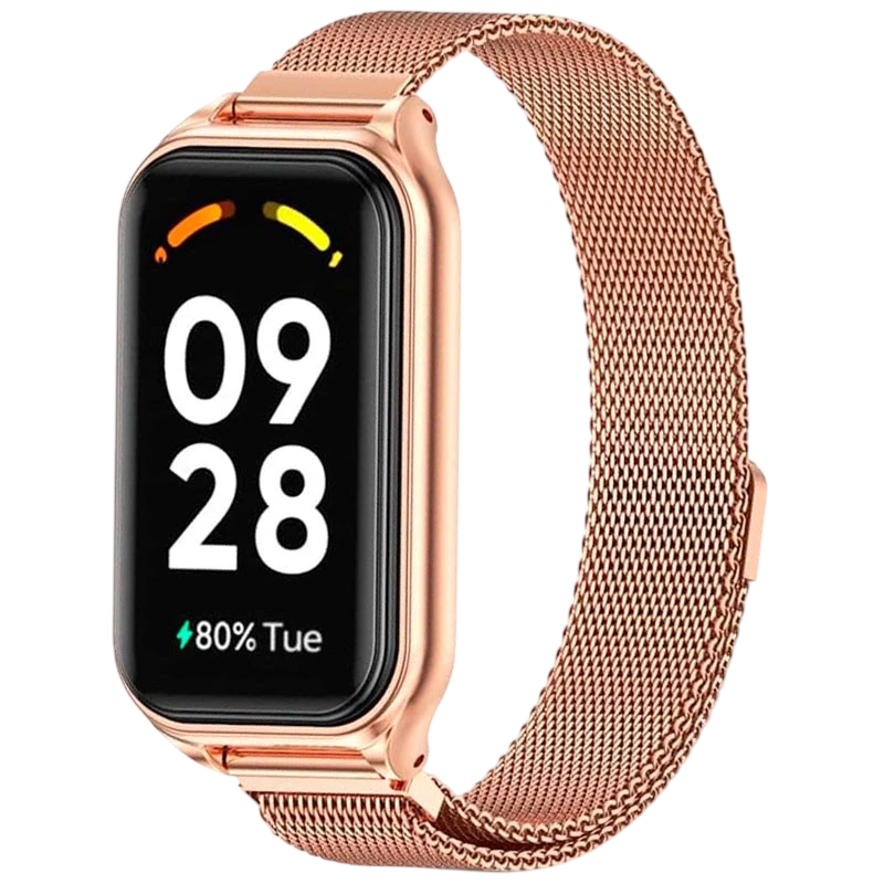 Pulseira Milanesa Magnética Xiaomi Mi Smart Band 8 Active / Redmi Smart Band 2 Dourado Rosa
