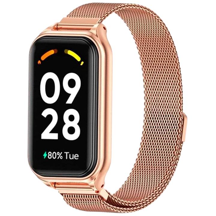 Pulseira Milanesa Magnética Xiaomi Mi Smart Band 8 Active / Redmi Smart Band 2 Dourado Rosa
