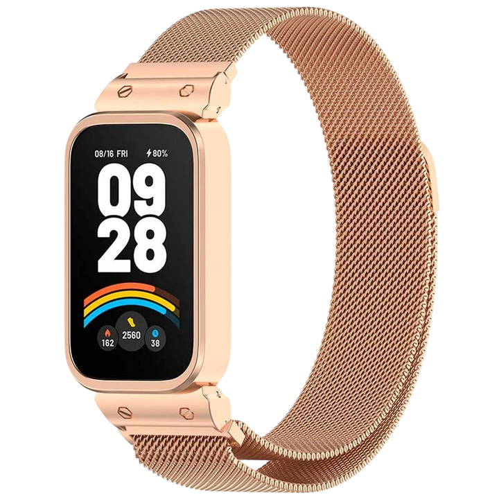 Pulseira Milanesa Magnética Xiaomi Mi Smart Band 9 Active / Redmi Smart Band 3 Dourado Rosa