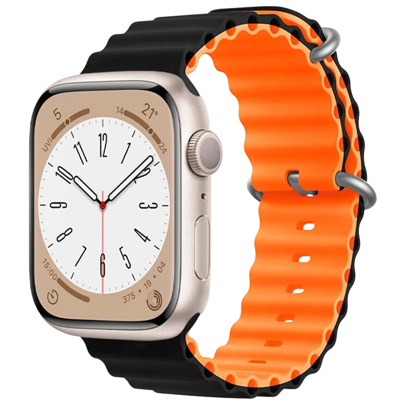 Pulseira Apple Watch 42/44/45/49mm Wave Preto+Laranja