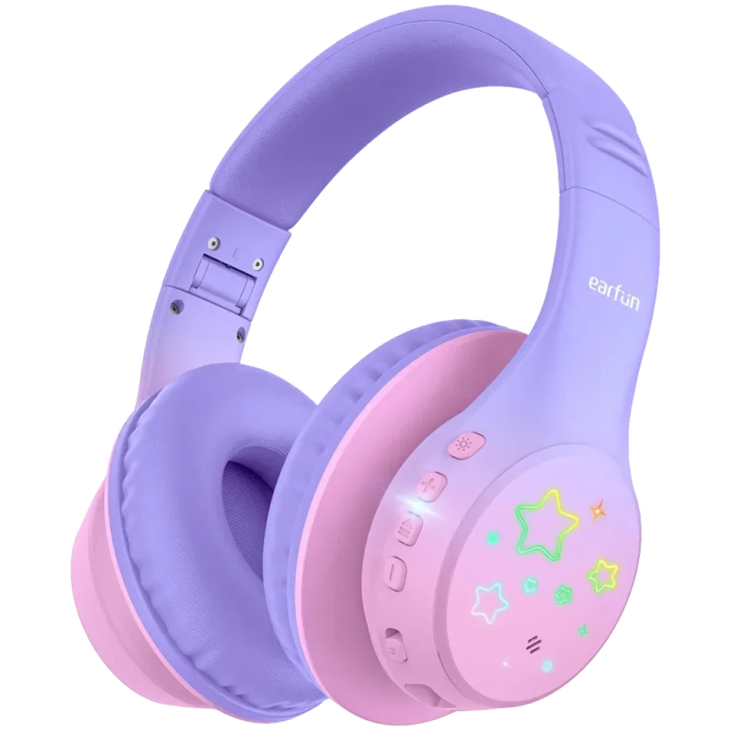 EarFun K4 RGB Bluetooth Roxo – Auscultadores infantis com 90 horas de autonomia e controlo de volume