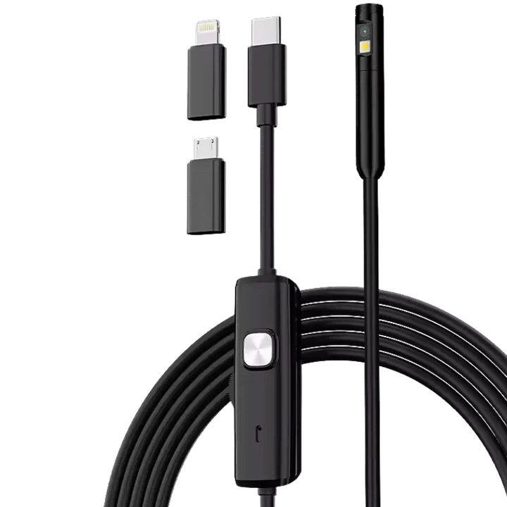 Endoscópio de 8 mm com lente dupla (Lightning/USB-C/MicroUSB) – Cabo rígido – 3,5 m
