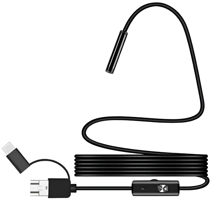 Endoscópio digital de 8 mm com foco automático e 5 MP (USB-A/MicroUSB/Tipo C) – Cabo flexível – 3,5 m