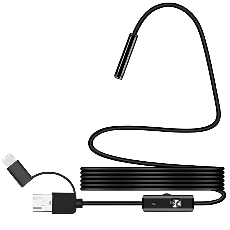 Endoscópio digital 8 mm com foco automático 5 MP (USB-A/MicroUSB/Tipo C) – Cabo rígido – 5 m