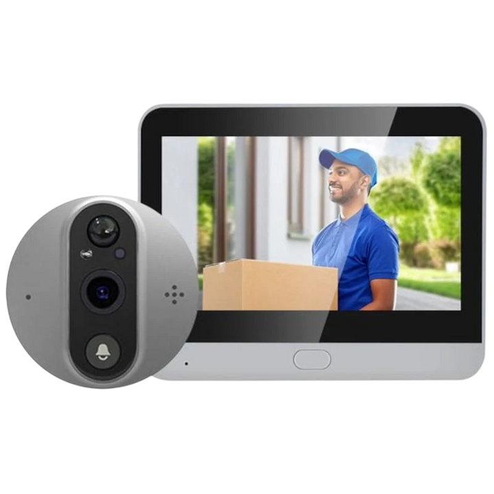 Escam C89 Visão Noturna PIR Áudio bidirecional Prata - Olho mágico digital