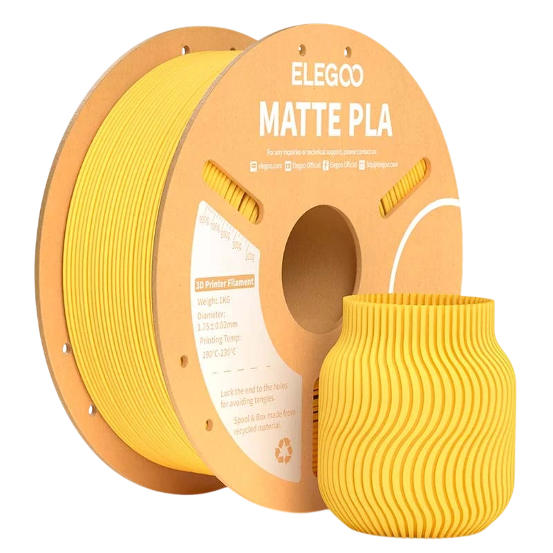ELEGOO PLA MATTE Amarelo Mate para Impressoras 3D FDM - Filamento 1.75mm Bobina de 1kg
