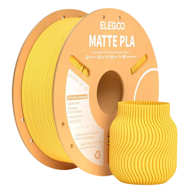 ELEGOO PLA MATTE Amarelo Mate para Impressoras 3D FDM - Filamento 1.75mm Bobina de 1kg