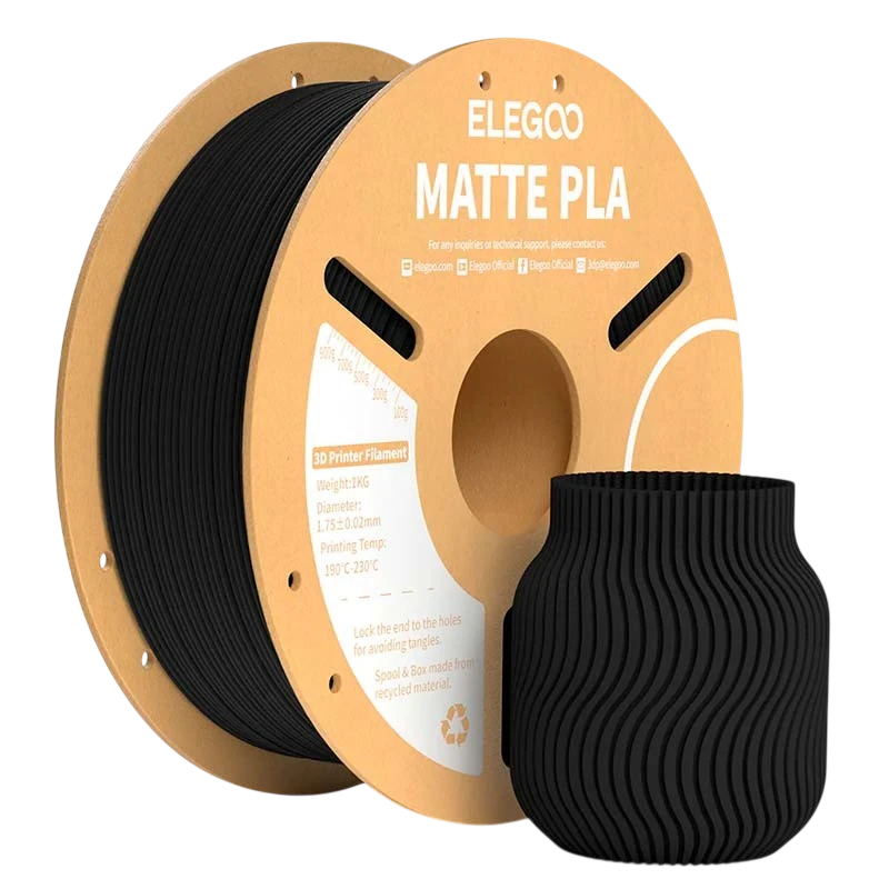 ELEGOO PLA MATTE Preto Mate para Impressoras 3D FDM - Filamento 1.75mm Bobina de 1kg