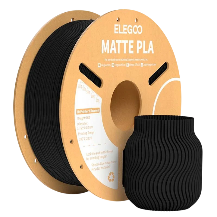 ELEGOO PLA MATTE Preto Mate para Impressoras 3D FDM - Filamento 1.75mm Bobina de 1kg