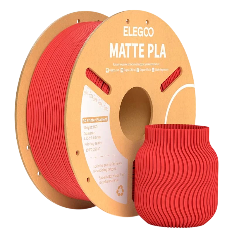 ELEGOO PLA MATTE Vermelho Mate para Impressoras 3D FDM - Filamento 1.75mm Bobina de 1kg