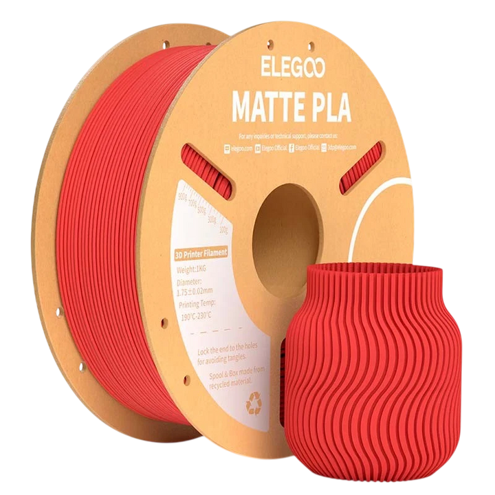ELEGOO PLA MATTE Vermelho Mate para Impressoras 3D FDM - Filamento 1.75mm Bobina de 1kg
