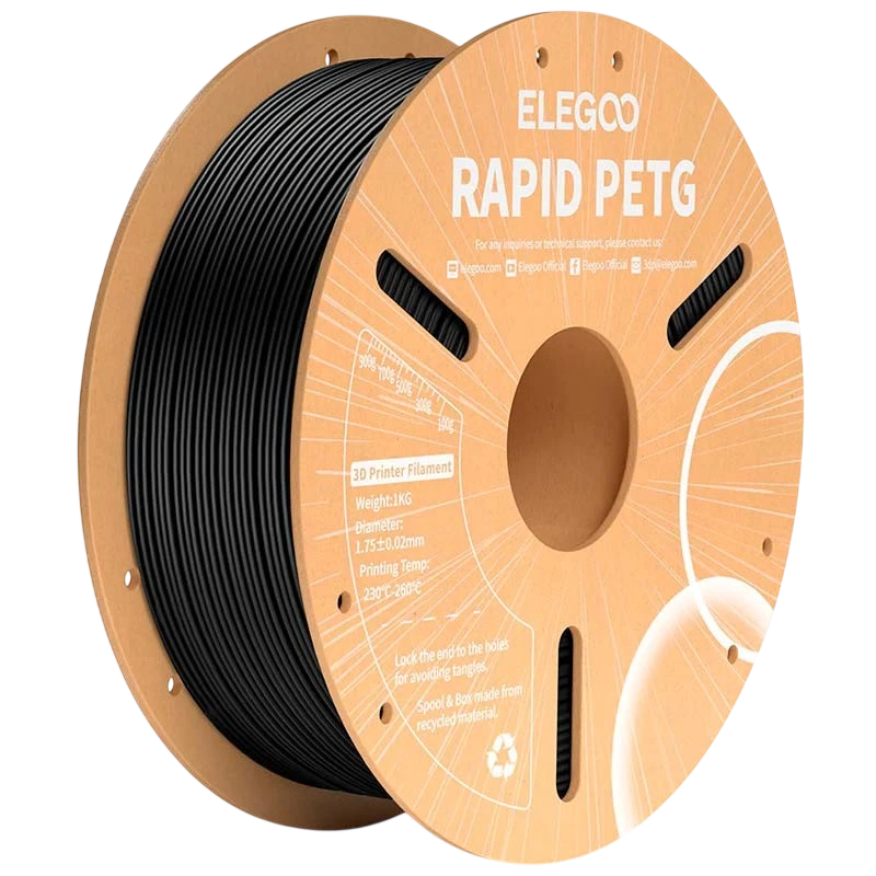 ELEGOO Rapid PETG Preto para Impressoras 3D FDM - Filamento 1.75mm Bobina de 1kg