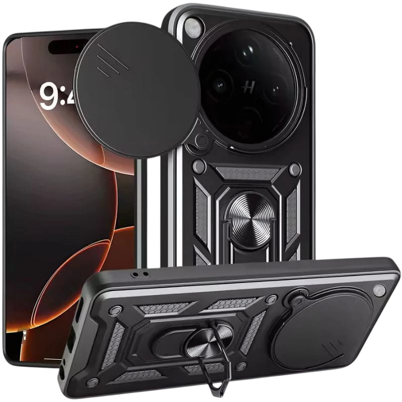 Capa Militar para Oppo Find X8 5G com Proteção para Câmara e Anel Preto