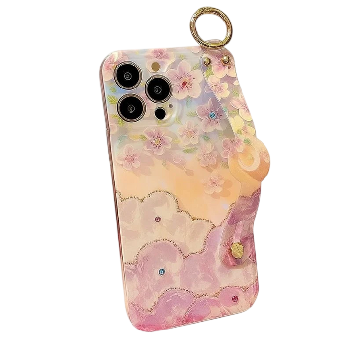 Capa Aurora Floral e Borboletas com Pulseira iPhone 16