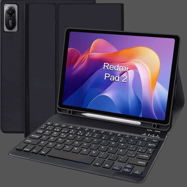 Capa com teclado para Redmi Pad 2  9.7"/Poco Pad C1 WiFi 4G Negro