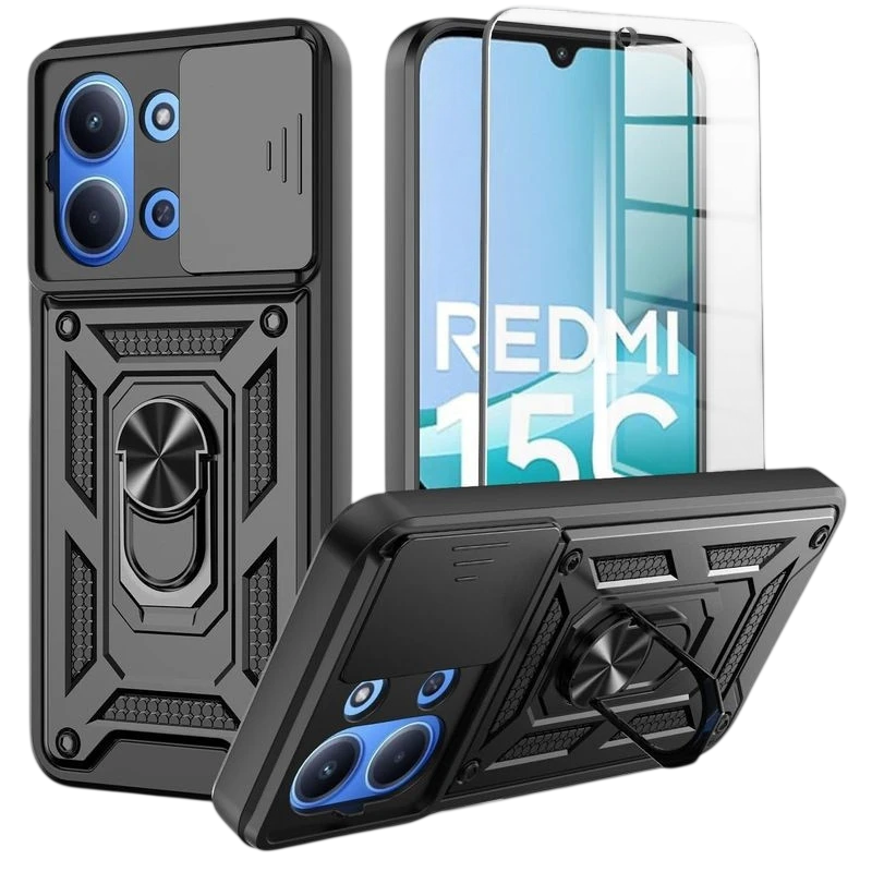 Capa Armadura Militar Magnética para Xiaomi Redmi 15C 4G/5G com Proteção para Câmara e Anel de Suporte