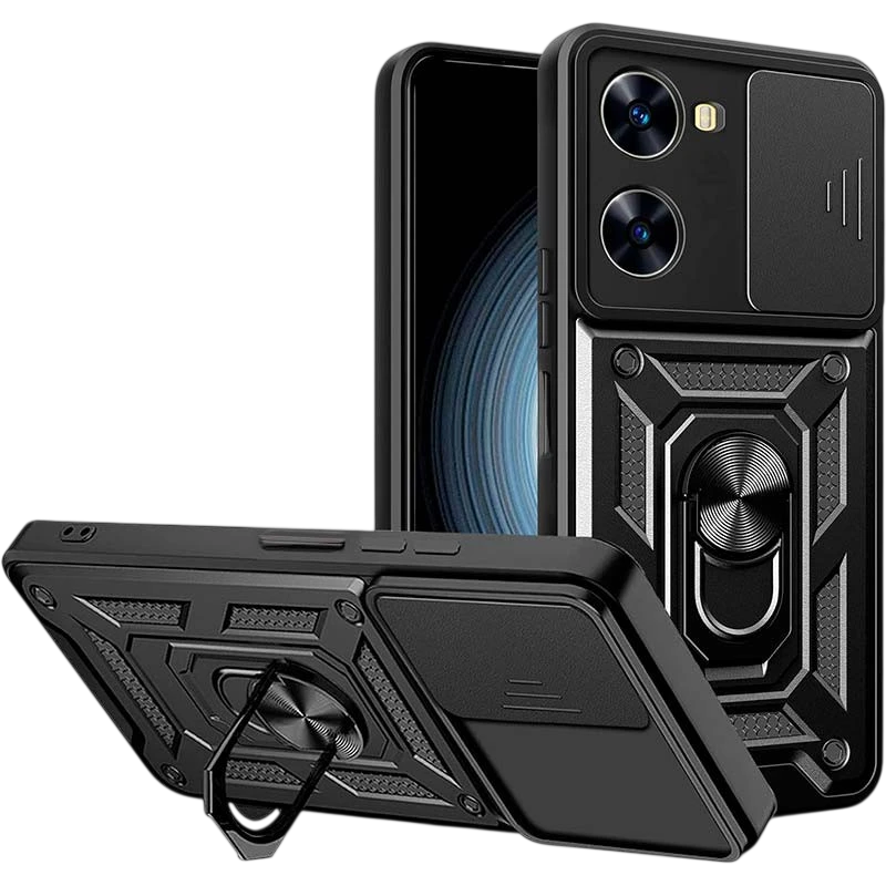 Capa de Armadura Militar para Xiaomi Poco X7 Pro 5G com Proteção de Câmara, Suporte Metálico e Anel Preto