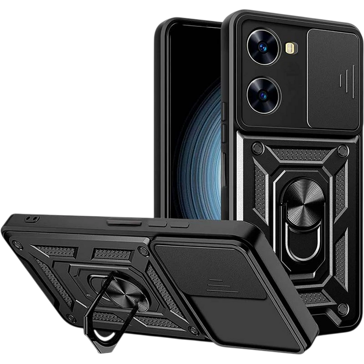 Capa de Armadura Militar para Xiaomi Poco X7 Pro 5G com Proteção de Câmara, Suporte Metálico e Anel Preto