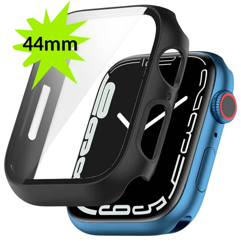 Capa PC + Vidro Temperado Apple Watch 44mm - Compatível com Apple Watch 4/5/6/SE Preto