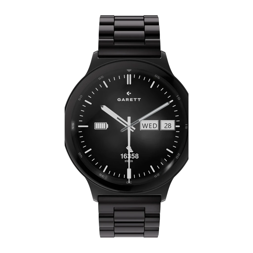 Garett Quantum Black Steel 43 mm Preto 1,43 polegadas AMOLED Chamadas Bluetooth 7 dias +100 desportos IP68 Smartwatch