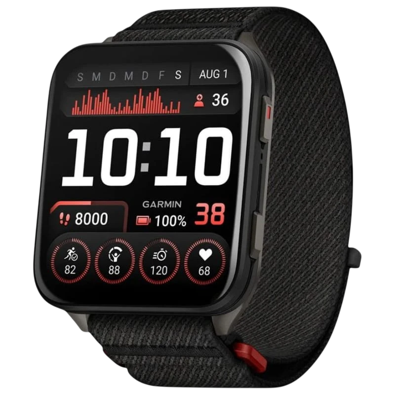 Garmin Venu X1 Caixa em titânio Cinzento Correia em nylon ComfortFit Preto