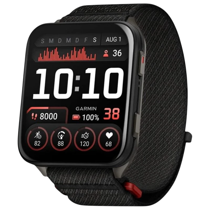 Garmin Venu X1 Caixa em titânio Cinzento Correia em nylon ComfortFit Preto