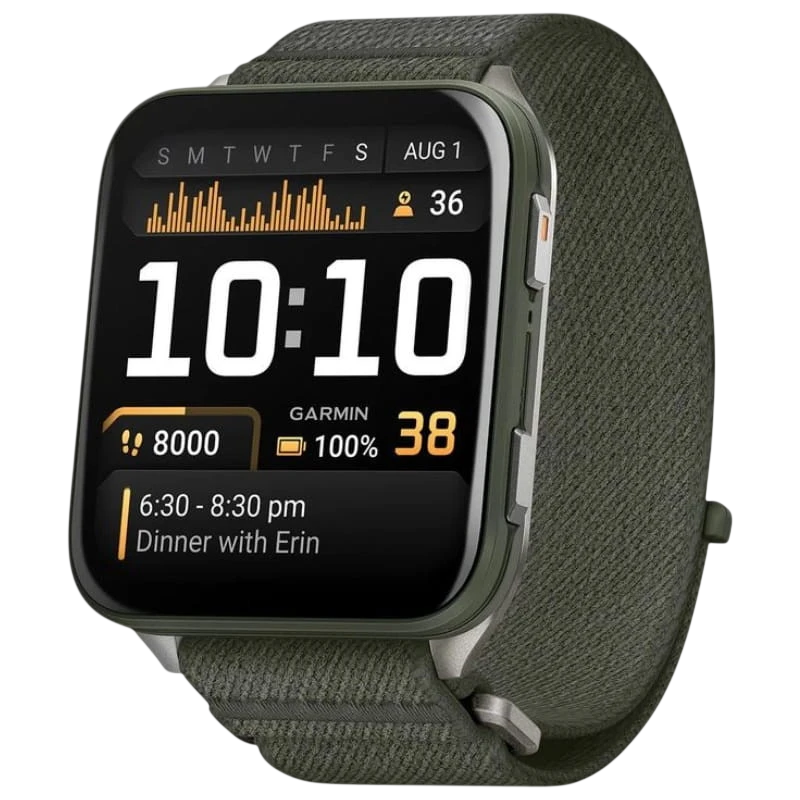 Garmin Venu X1 Caixa em titânio Correia em nylon ComfortFit Verde