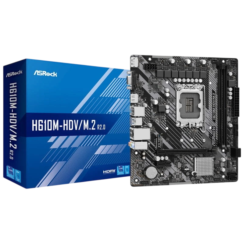Asrock H610M-HDV/M.2 R2.0 Intel LGA 1700 64GB micro ATX Preto, Cinzento, Prateado