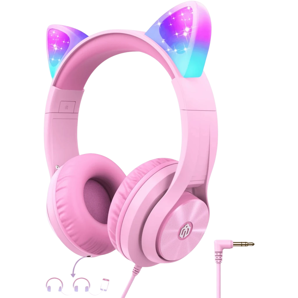 HS20 Cat Ear iClever Rosa - Arco com fio, conector Jack de 3,5 mm, 40 mm