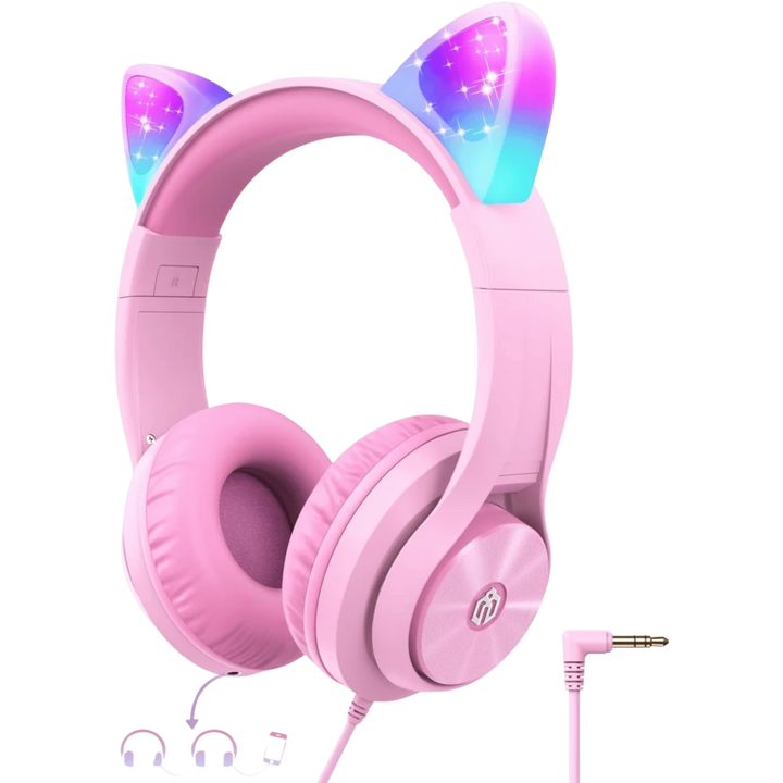 HS20 Cat Ear iClever Rosa - Arco com fio, conector Jack de 3,5 mm, 40 mm