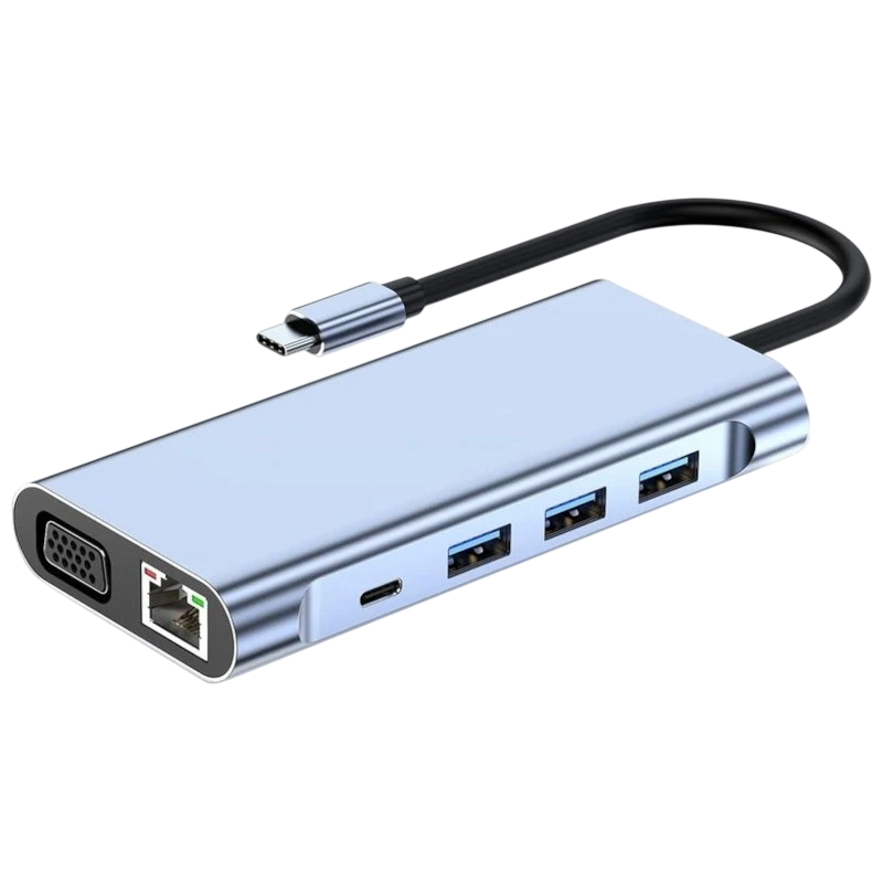 Hub BYL-2310 11 em 1 USB Tipo C para HDMI/USB 3.0/RJ45/USB Tipo C/PD/3,5mm Preto