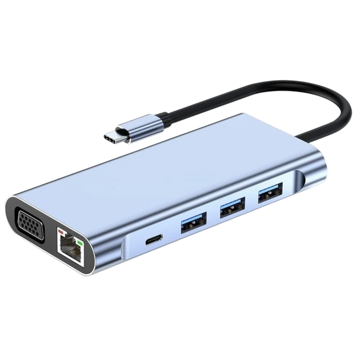 Hub BYL-2310 11 em 1 USB Tipo C para HDMI/USB 3.0/RJ45/USB Tipo C/PD/3,5mm Preto