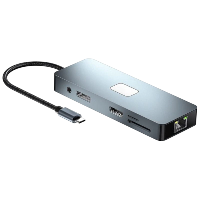Hub BYL-2309 11 em 1 USB tipo C para HDMI/USB tipo C/VGA/RJ45/USB3.2/3,5 mm Jack/PD100W Prata
