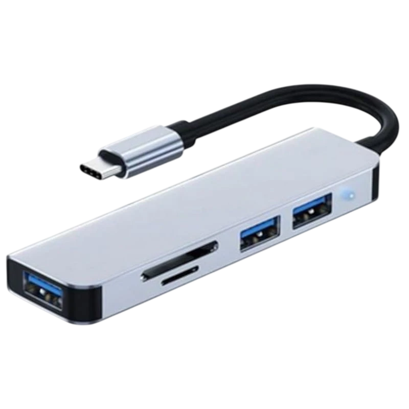 Hub USB BYL-2103T 5 em 1 USB-C/USB 3.0+2.0+microSD+SD Prata