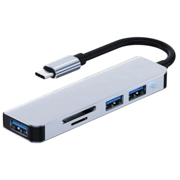 Hub USB BYL-2103T 5 em 1 USB-C/USB 3.0+2.0+microSD+SD Prata