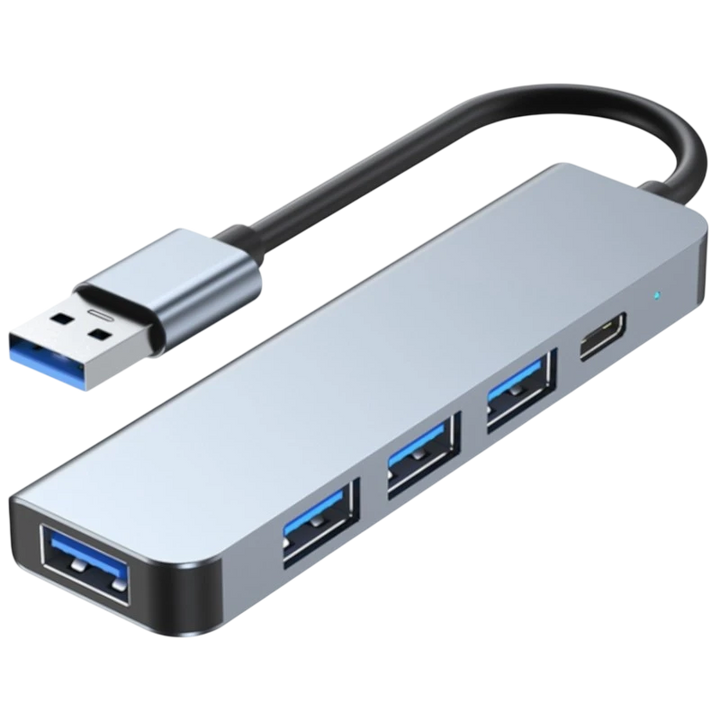 Hub USB BYL-2301U 5 em 1 USB Tipo C+USB 3.0 Prata