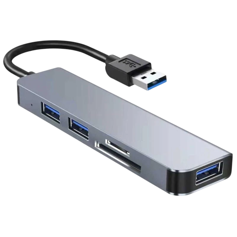 Hub USB BYL-2103U 5 em 1 USB/USB 3.0+2.0+Cartão SD+microSD Prata