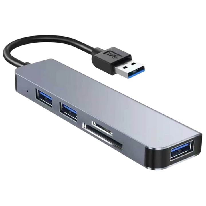 Hub USB BYL-2103U 5 em 1 USB/USB 3.0+2.0+Cartão SD+microSD Prata