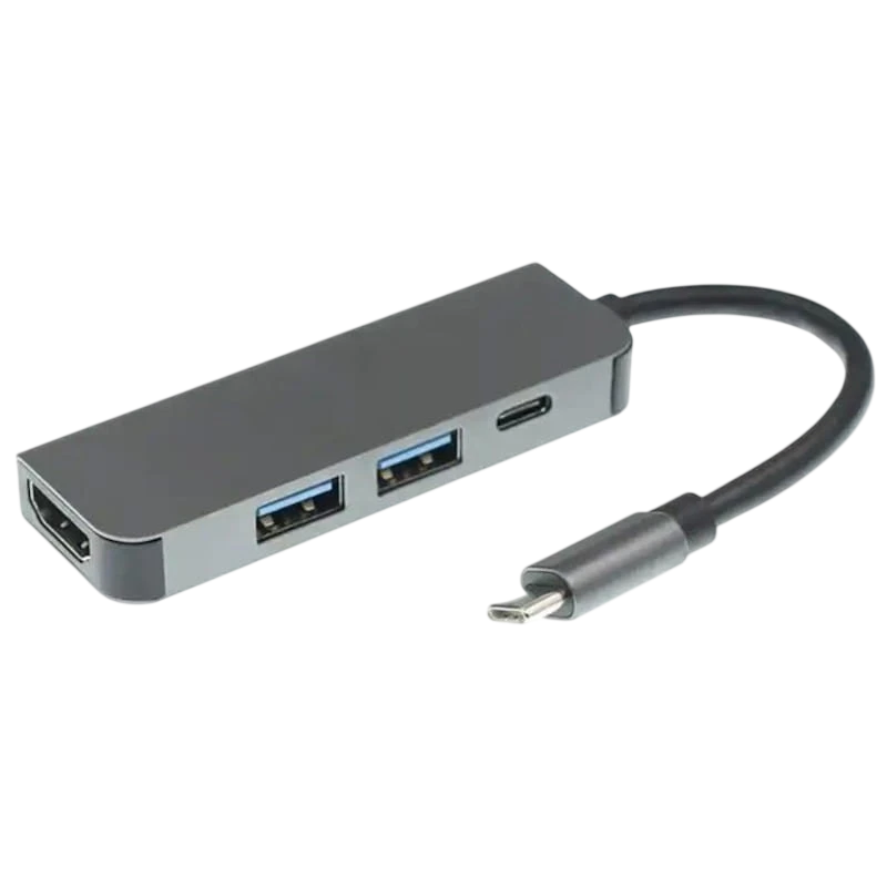 Hub USB BYL-2011 4 em 1 USB Tipo C/HDMI+USB 3.0+USB Tipo C Cinza