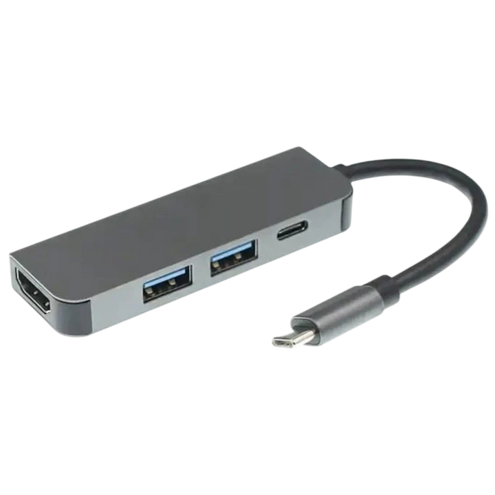 Hub USB BYL-2011 4 em 1 USB Tipo C/HDMI+USB 3.0+USB Tipo C Cinza