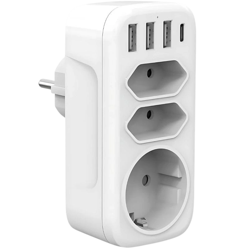 Ficha múltipla 4000W 1x Tipo F 2x Tipo C 3x USB-A 1x USB-C