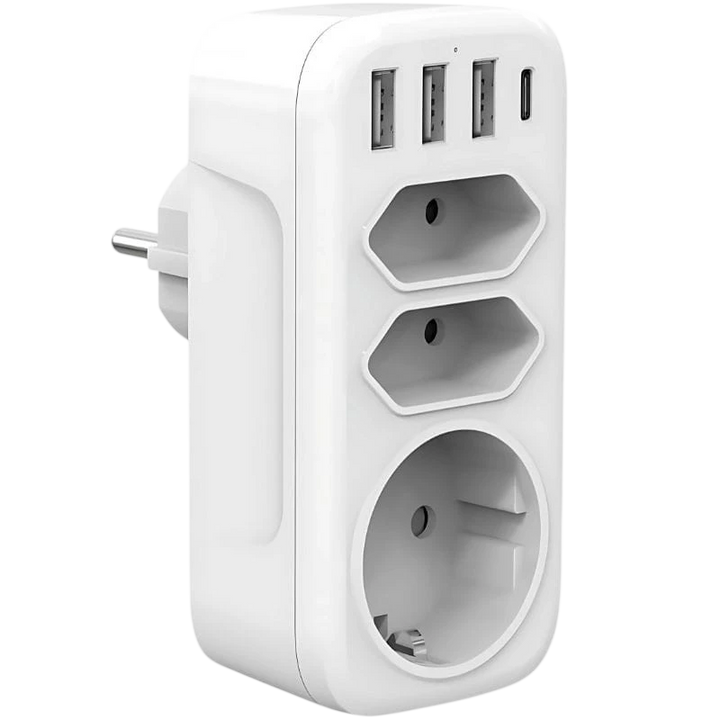 Ficha múltipla 4000W 1x Tipo F 2x Tipo C 3x USB-A 1x USB-C